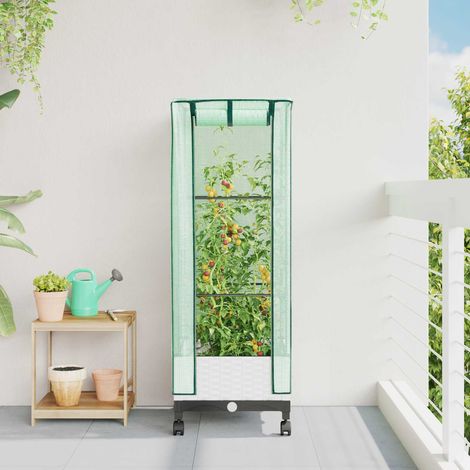 vidaXL Vaso da Giardino con Copertura per Serra e Ruote Bianco PP (1/5)