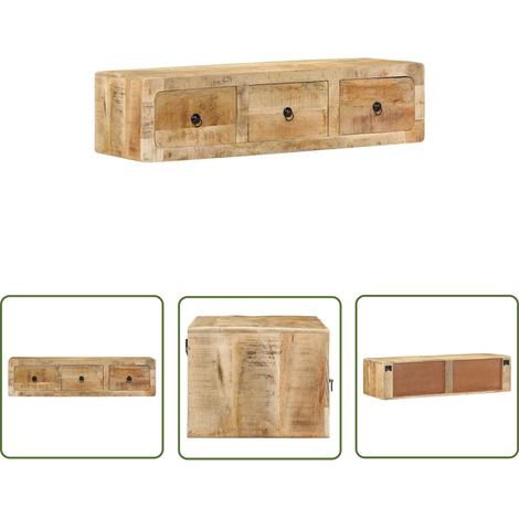 vidaXL Meuble TV mural 100x32x25 cm bois massif manguier brut (1/4)