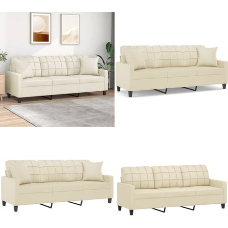 3-Sitzer-Sofa mit Zierkissen Creme 180 cm Kunstleder - 3-Sitzer-Sofa - Couch - Wohnzimmersofa - Ledercouch - Cremefarbenes Sofa - Home & Living