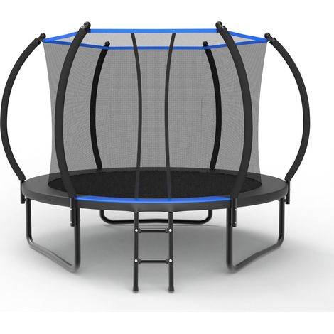 Trampoline rond 305 cm en métal noir, avec filet de sécurité et échelle pour jardin FLORAGRACE (1/5)