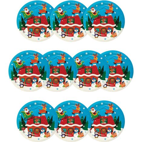 Assiette en Carton Motif Personnages de Noël - Lot de 10, Decoration de Table Noel (FX300) (1/5)