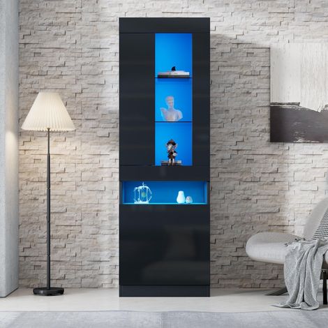 Vitrine LED - 50x40x180cm - vitrine autoportante - avec grand escape de rangement - Noir (1/5)