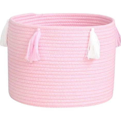 Panier de rangement tressé compatible avec divers articles, boîte de rangement rose pour usage domestique (1/5)