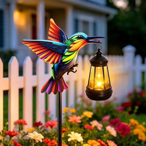 Lampada solare da giardino impermeabile a forma di colibrì, ideale come regalo per mamme e nonne, perfetta per il patio o il balcone. (1/5)