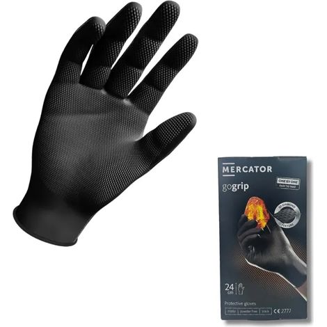 Guantes de nitrilo negros Mercator GoGrip ONE-BY-ONE, 100 unidades, talla L.