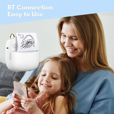 Imprimante de poche compacte thermique portable sans fil BT 4.0 203DPI pour photo étiquette bricolage liste note journal reçu autocollant avec 6 rouleaux papier thermique + 3 papiers thermiques couleu (1/3)