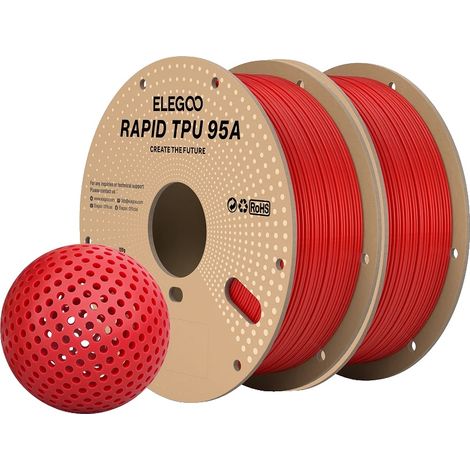 Filamento TPU, diametro 1,75 mm, elevata flessibilità, rosso, 2 kg (1/2)