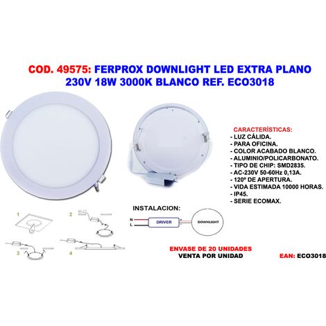 Ferprox extraflaches LED-Downlight 230V 18W 3000K weiß
