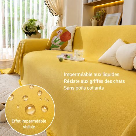 Jeté de canapé imperméable en velours teddy jaune 180 x 340 cm pour canapé 3 places jaune 340cm 50 × 30 × 8 cm 2,7 kg – Livraison gratuite