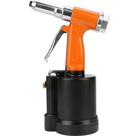 Pistolet à riveter pneumatique à air comprimé, kit de pose rivets aveugles 3.2-6.4mm, orange et noir, outil industriel robuste (1/5)