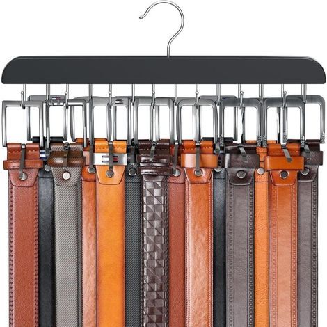 Cintre de Ceinture pour Placard Max 42 Ceintures, Organisateur de Ceinture, Accessoires de Placard avec 14 Crochets, Porte-Ceinture en Bois Robuste pour organiseurs de placards et Rangement (1/5)