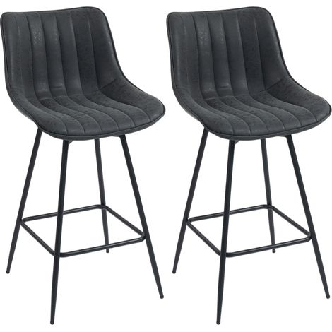 Lot de 2 tabourets de bar pivotants 68 cm avec dossier, assise rembourrée en cuir régénéré noir, pour îlot de cuisine et salle à manger moderne CHICFURN (1/5)