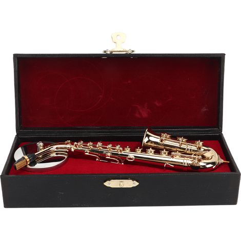 Réplique Miniature de Saxophone Alto avec Support et Étui, Modèle Ornemental 6,3 Pouces pour Maison de Poupée (1/5)