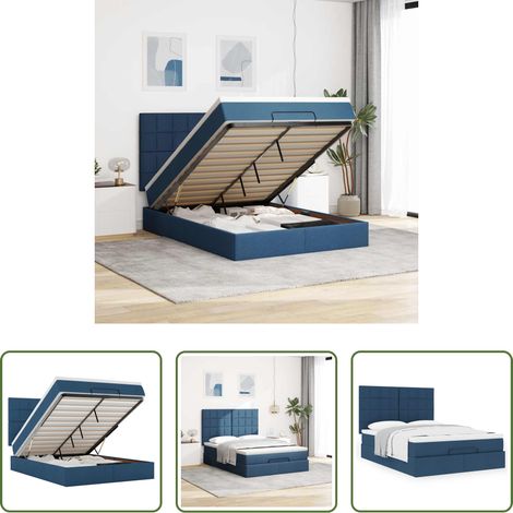 vidaXL Stauraum - Ottoman-Bett mit Matratze Blau 140x200 cm Stoff (1/5)