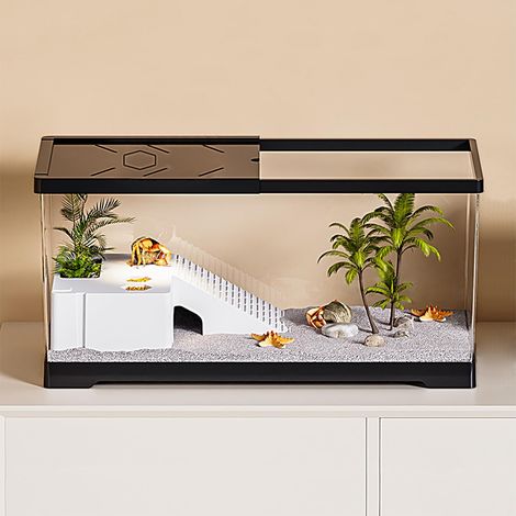 Aquarium de Tortues, Aquarium de 20" x 9,5" x 9,5" pour Tortues d’Eau pour Jeunes, écrevisses, crabes, Amphibiens, Reptiles (Noir)