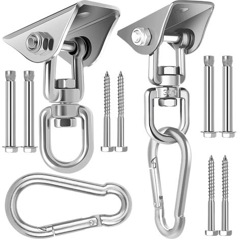Lot de 2 Supports de Balançoire 450 kg - Acier Inoxydable - Rotation 360° - Pour Structures Bois et Béton - Hamac, Véranda et Yoga (1/5)