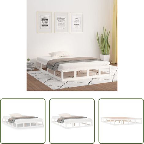 vidaXL Cadre de lit 160x200 cm - Cadre de lit sans matelas blanc 160x200 cm bois massif (1/5)