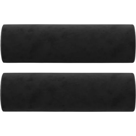 Coussins décoratifs, lot de 2, noirs, 15 cm de diamètre, 50 cm de hauteur, en velours. (1/5)