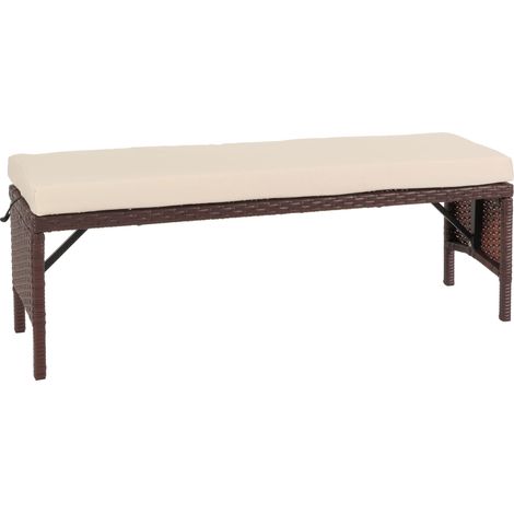 Banc en rotin HWC-G16, Banc de jardin en rotin, Gastronomie 112cm - brun, coussin crème (1/5)