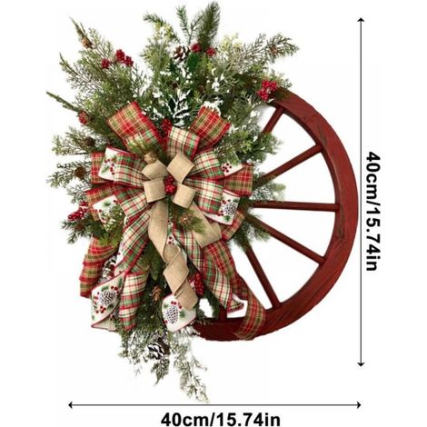 Guirlande De Porte - Roue De Charrette En Bois - 40 Cm - Décor De Noël Et D'hiver Pour Intérieur Et Extérieur - 1 Pièce (1/5)