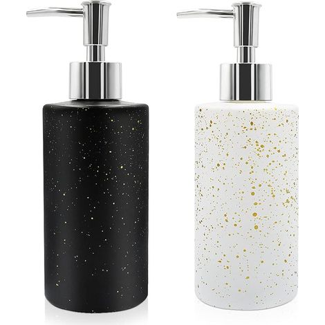 2 Pack 350ml Glass Soap Dispenser with Pump, Refillable, Soap Dispenser for Bathroom, Kitchen, Countertop, Dish (1/5)