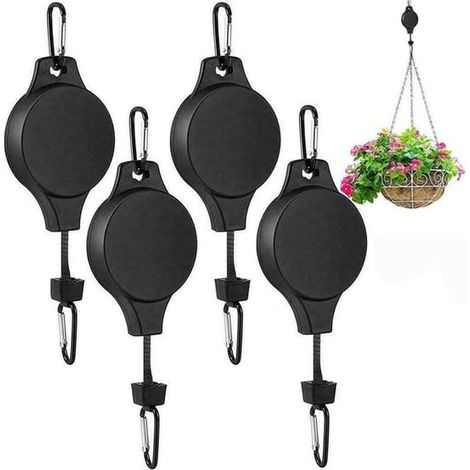 Supports pour plantes rétractables - Lot de 4 - Poulies pour plantes suspendues - Faciles à monter et à descendre - Pots de fleurs suspendus - Crochet télescopique - Hauteur réglable - Pour plantes su (1/5)