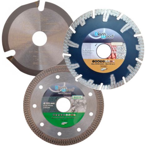 DIAMWOOD - Pack 3 Disques 125 mm - RAZOR Carrelage Marbre - TURBOCUT Béton Tuile - CUT-TOUT Carbure Bois Plâtre PVC - Al. 22,23 mm - Rénovation Tous Corps Etat (1/5)