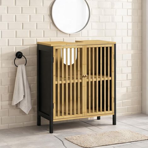Meuble de salle de bain bois naturel en bois 60 x 30 x 70 cm (1/5)