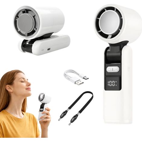 Ventilateur USB portable blanc, 199 vitesses, pliable, avec écran et lampe torche.-AquaForge