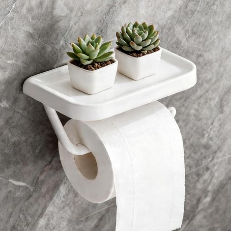 Toilettenpapierhalter ohne Bohren, selbstklebender Toilettenpapierrollenhalter mit Ablage, Wandmontage mit großer Ablage für Badezimmer, Toilette, Wohnmobil