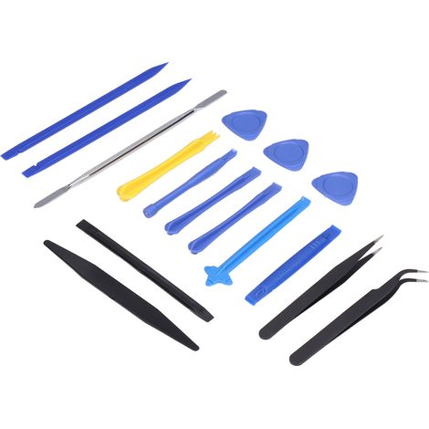 Kit outil démontage électronique PVC : 3 triangles, 10 spudgers plastique, 1 spudger métal, 2 pinces pour réparer téléphone tablette ordinateur (1/5)