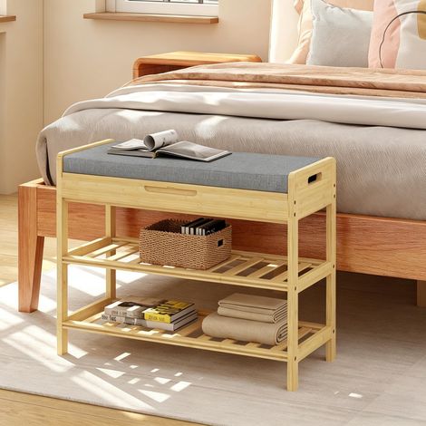 Banc de rangement pour chaussures avec coussin confortable, banquette d'angle à étagères, meuble à chaussures avec tiroir secret (inclut uniquement le banc) (1/5)