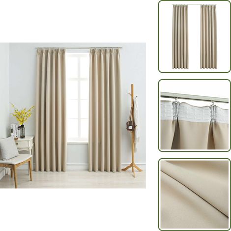 Rideaux occultants avec crochets 2 pcs Beige 140x175 cm - Rideaux Occultants - Rideaux Décoratifs - Rideaux Beige - Rideaux Pour Salon - Rideaux Pour Chambre (1/5)
