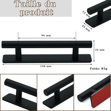 Maniglia per mobili, 2 maniglie autoadesive per porte, maniglia da cucina in acciaio inox, maniglia per porta della cucina, adatta per cassetti, armadi e ante di armadi (nera, 96 mm) (1/4)