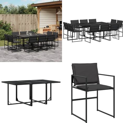 Ensemble à manger de jardin avec coussins 11 pcs noir textilène - Salon De Jardin - Mobilier De Jardin - Set De Jardin - Table De Jardin - Chaises De Jardin - Home & Living (1/5)