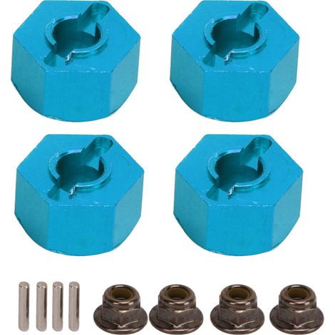 Moyeux hexagonaux adaptateurs de roue avec 4 broches et 4 écrous, en aluminium usiné CNC, pour TRAXXAS SLASH 1/10 voitures RC, bleu clair (1/5)