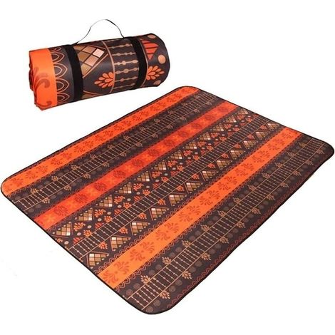 Couverture de pique-nique 200x150cm à motif ethnique orange/noir, hydrofuge et portable, pour plage, jardin et camping