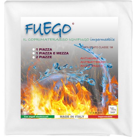 Housse de matelas imperméable « FUEGO » anti-acariens ignifuge classe 1, élastique, ligne hôtelière, fabriquée en Italie 1 PLACE