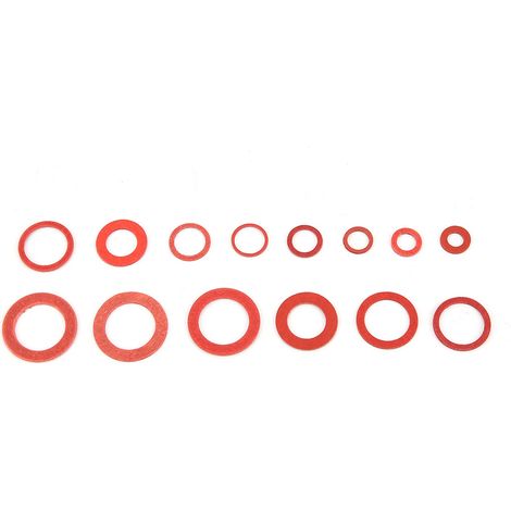 Kit de 150 rondelles plates isolantes en acier rouge, papier et fibre, de 14 tailles différentes, avec boîte. (1/5)