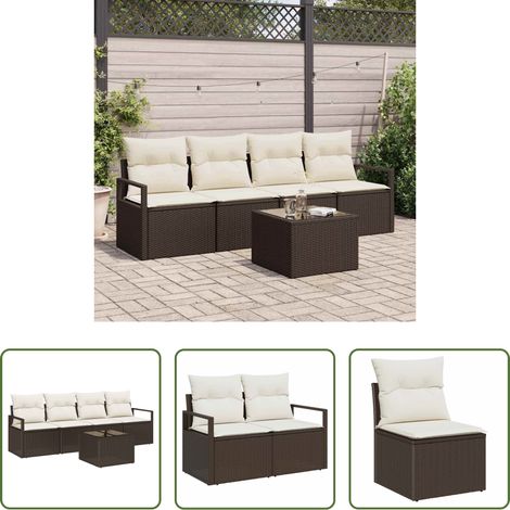 Terrassensofa - Sofa Set 5 pcs Braun und Creme Poly-Rattan (1/5)
