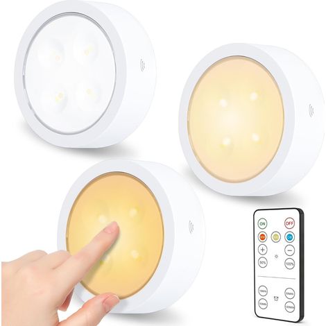 3pcs Lampe LED Tactile et Dimmable, Spot Led Pile Autocollant avec Télécommande, Fonction de Mémoire et Minuterie (1/5)
