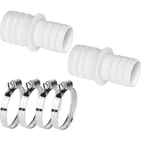 2-Piece 32mm to 38mm Diameter Plastic Hose Connector with Clip, Swimming Pool Hose Adapter, Double Hose End (1/4)