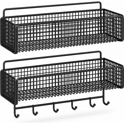 Bathroom Wall Shelf 2 Pieces without Drilling Black (1/5)