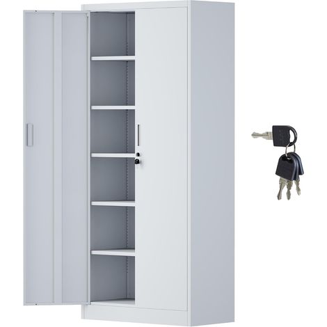 Armoire de Rangement en métal avec Portes verrouillables et 5 étagères réglables, Armoire de Rangement verrouillable pour la Maison, Le Bureau, Le Garage (Blanc, 180H cm) (1/5)
