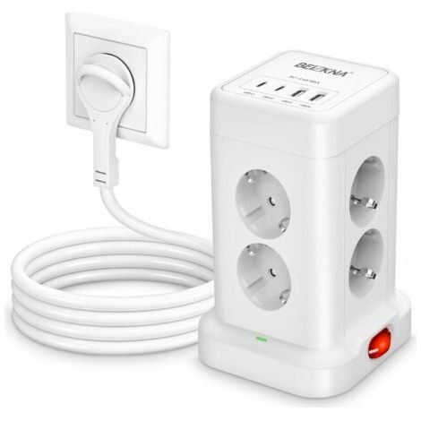 Multiprise avec 4 ports USB, multiprise 8 prises, fiche plate, protection contre les surtensions, cube multiprise, multiprise avec interrupteur, tour de prise