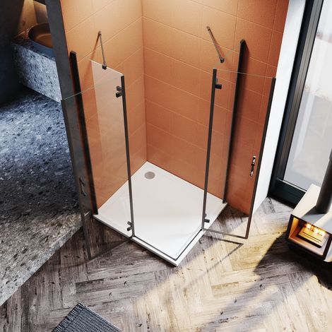 SONNI Duschkabine Eckeinstieg Falttür 90x100x195cm Duschabtrennung 6mm NANO ESG- Sicherheitsglas Schwarzer Aluminiumrahmen