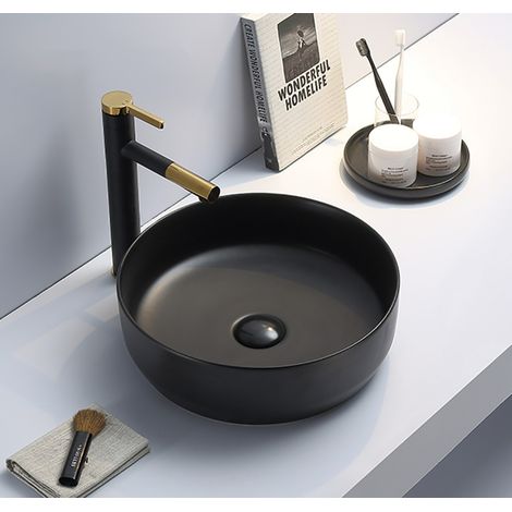 Swiss Aqua Technologies Set 39x39x12cm lavabo freestanding senza troppopieno + scarico pop-up Infinitio nero opaco SetSATINF-nero