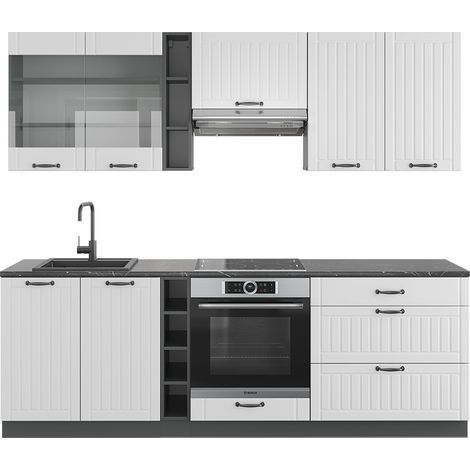 Mueble de cocina Fame-Line, Casa de campo blanca/antracita, 235 cm sin encimera, Vicco (1/5)