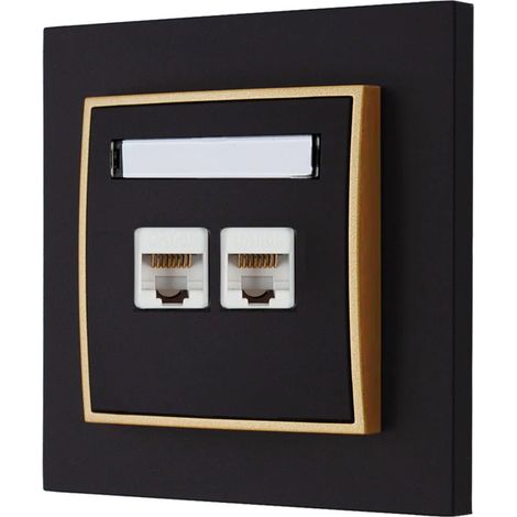 2 tomas de internet con marco Karlik Mini, negro mate/dorado (1/3)