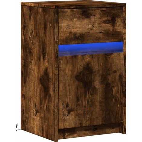 Mesita de noche con cajón y luz LED 38 x 34 x 61 cm madera de ingeniería marrón DEC032788 (1/5)